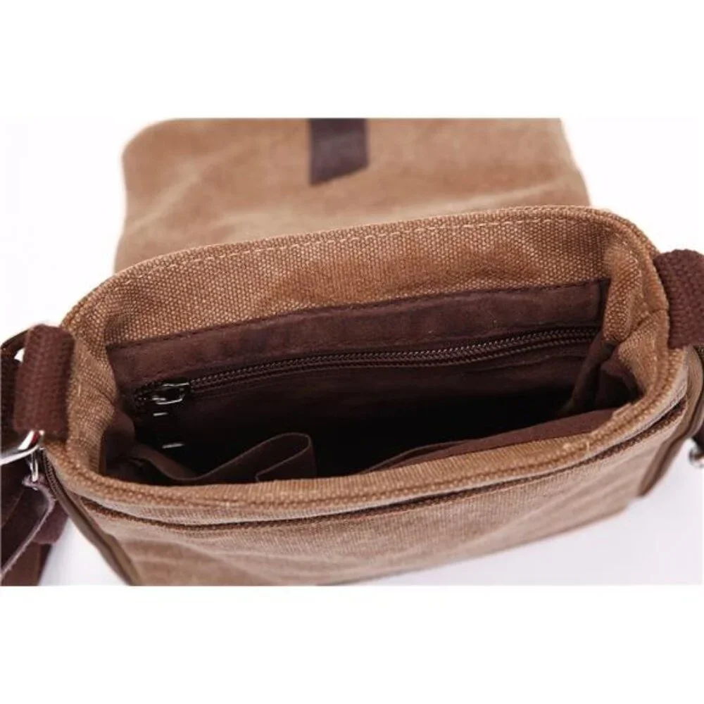 Small Vintage Canvas Leather Messenger Crossbody Bag Pack Organizer